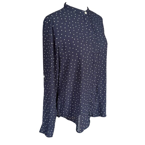 LOFT blue and white polka dot long sleeve button down blouse women's size XS - Picture 3 of 12